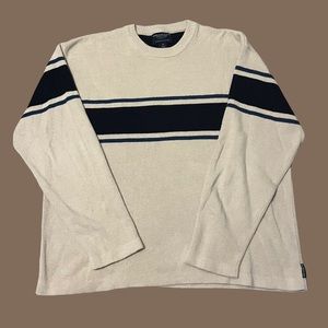 Cream and Blue Striped American Eagle Outfitters Crewneck Sweater Men's XL